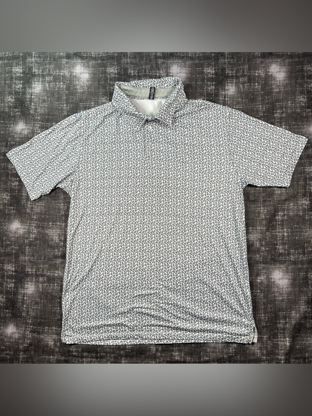 Anderson Ord Polo Mens Large White Floral AOP Athletic Performance Golf Shirt